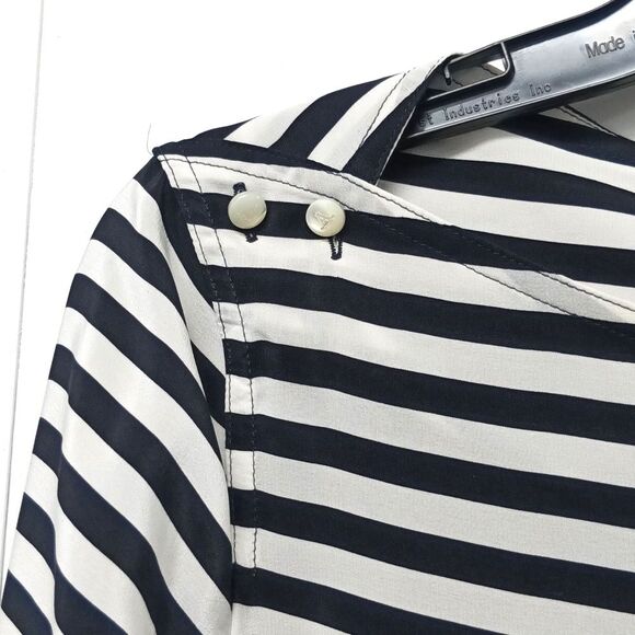 MaxMara 100% Silk Hi-Lo Black and White Striped Blouse Top Size 8 - Picture 3 of 4